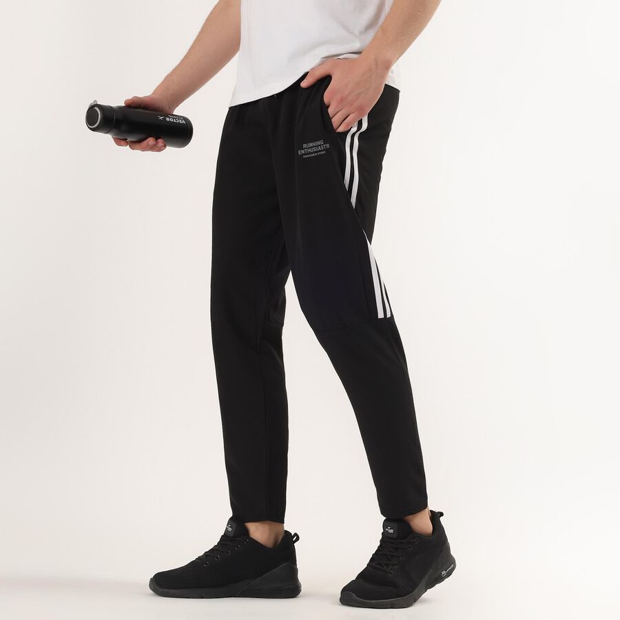 Men's Black Regular Fit Side-Striped Track Pants, Black, large