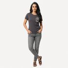 Women's Grey Round Neck Regular T-Shirt, Dark Grey, small