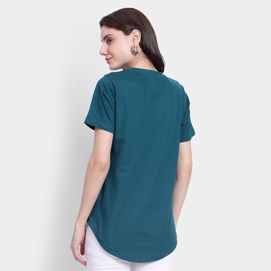 Ladies' 100% Cotton Round Neck T-Shirt, गहरा हरा, large image number null