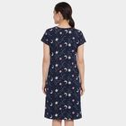 Women's Navy Blue Cotton Round Neck Floral Print Nighty, Navy Blue, small