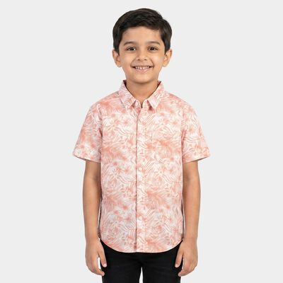 Boys Peach Cotton Half Sleeve Collar Casual Shirt