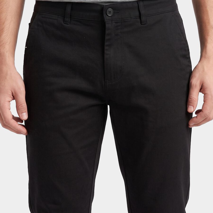Men's Black Slim Fit Chino Trousers, काला, large