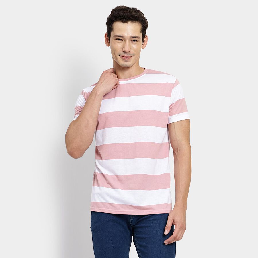 Men's Round Neck Half Sleeves T-Shirt, हल्का गुलाबी, large image number null