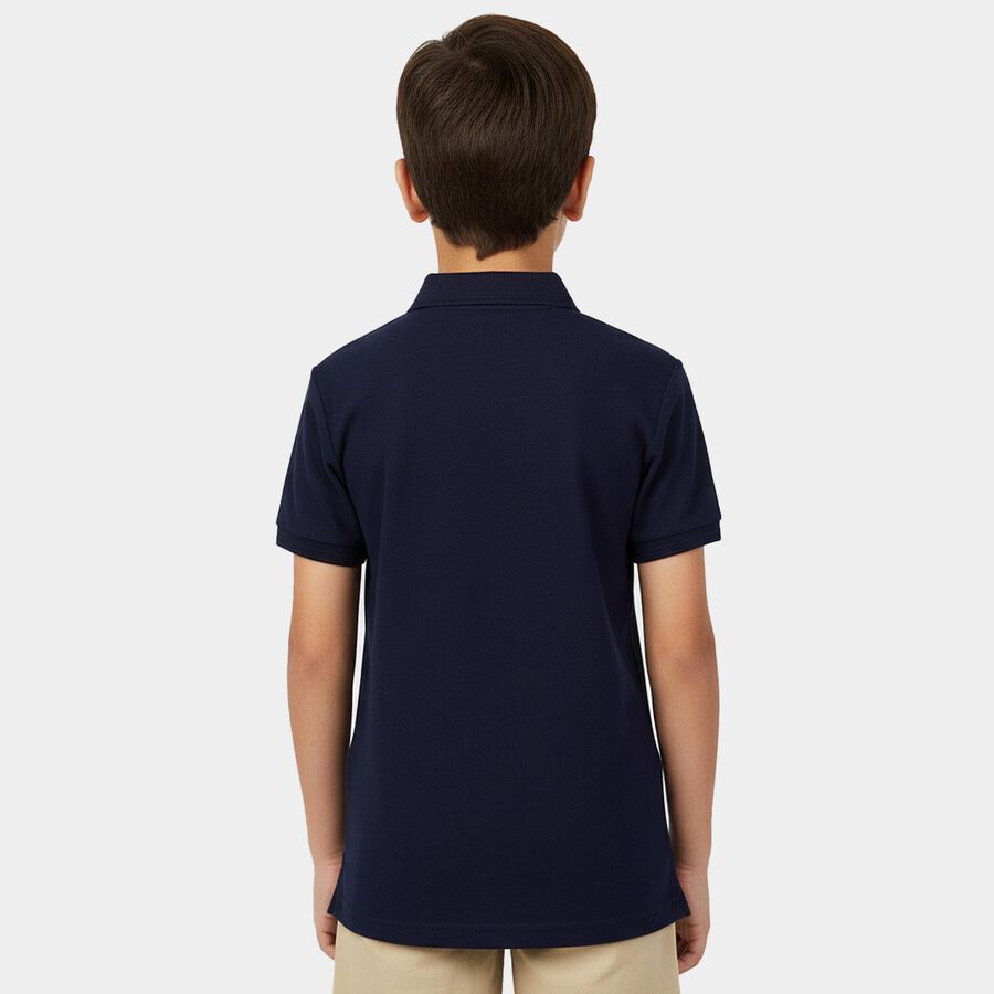 Boys Navy Blue Round Neck Casual Half Sleeve T-Shirt, नेवी ब्लू, large