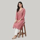 Women's Purple V-Neck Embroidered Kurta, बैंगनी, small