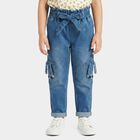 Girls' Light Blue Cargo Fit Tie-Up Waist Jeans, Light Blue, small