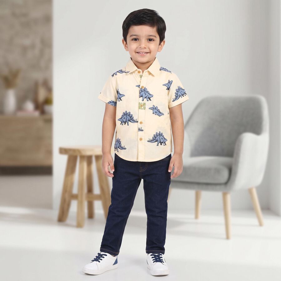 Boys Cream Cotton Collar Casual Shirt, Off White, large