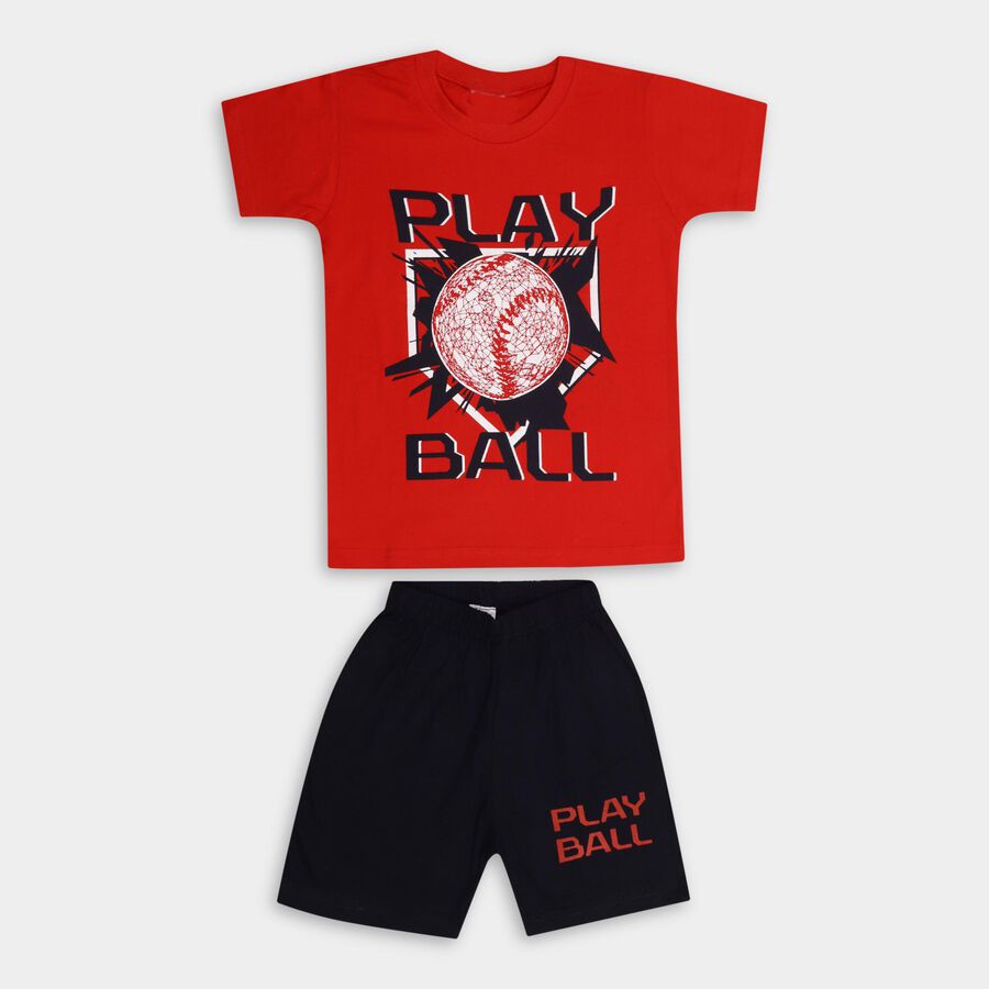 Boys' 100% Cotton Knit Baba Suit, लाल, large image number null