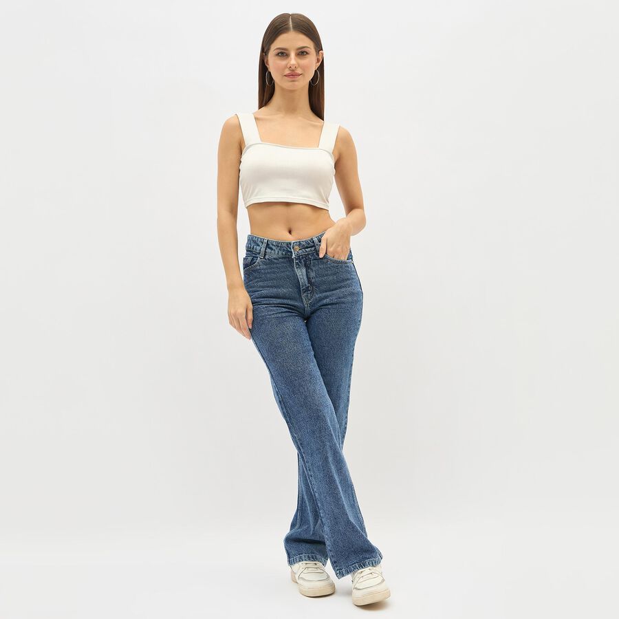 Women's Stonewashed Blue High-Waist Straight Fit Jeans, मध्यम नीला, large image number null