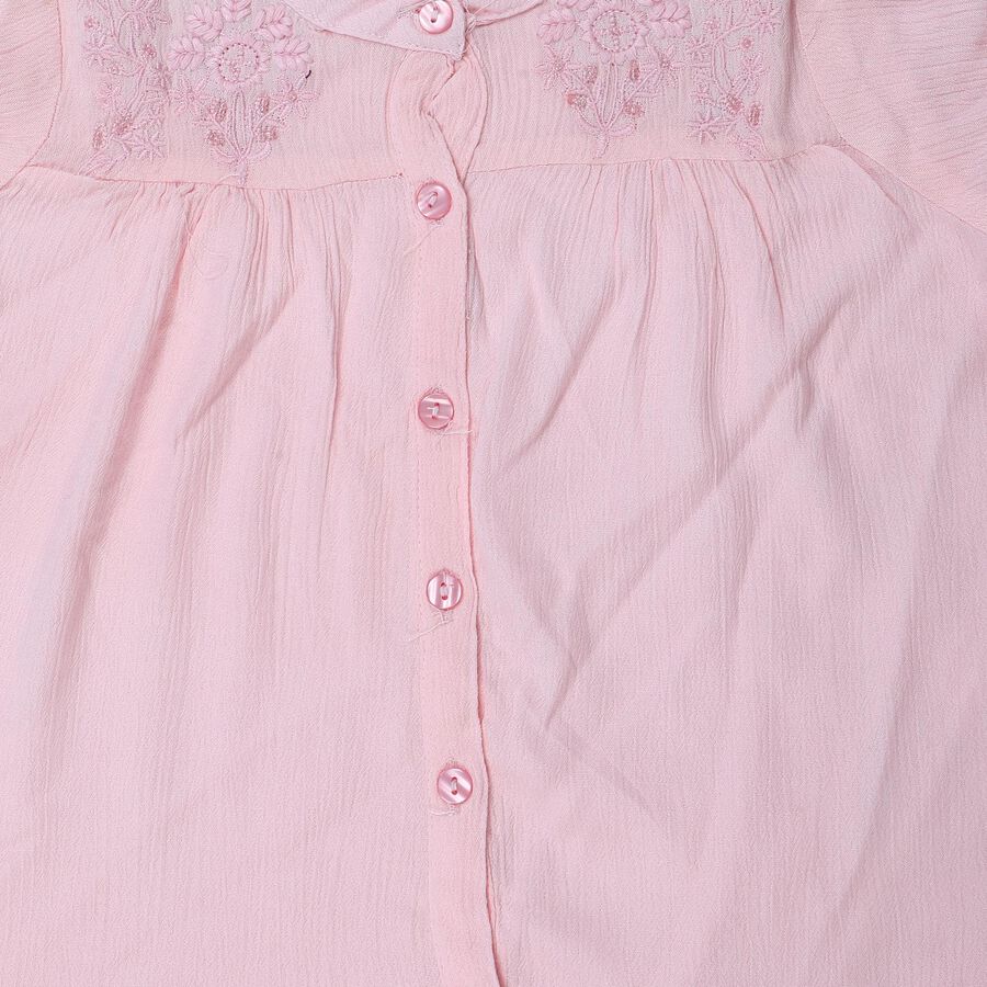 Girls' Pink Round Neck Regular Blouse, Light Pink, large