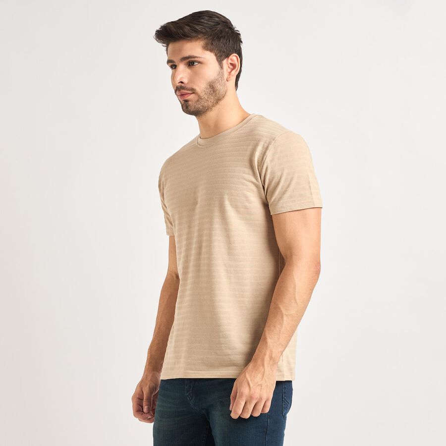 Men's Round Neck Half Sleeves T-Shirt , Beige, large image number null