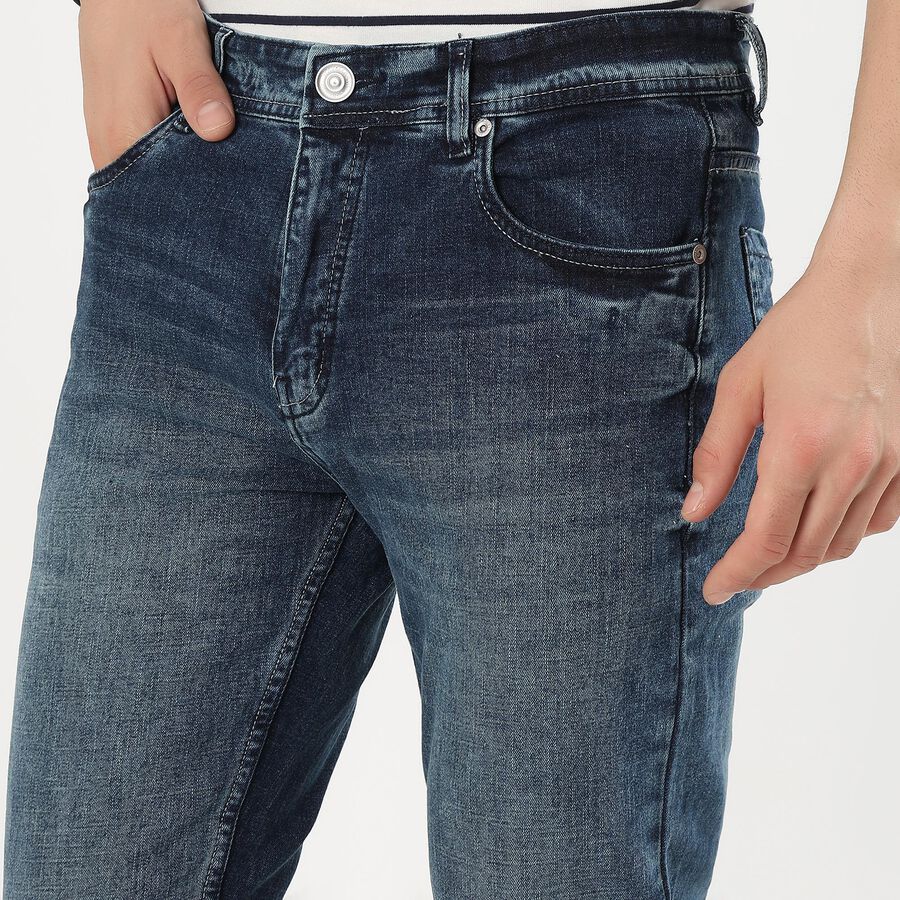 Men's Stonewashed Blue Slim Fit Jeans, गहरा नीला, large image number null
