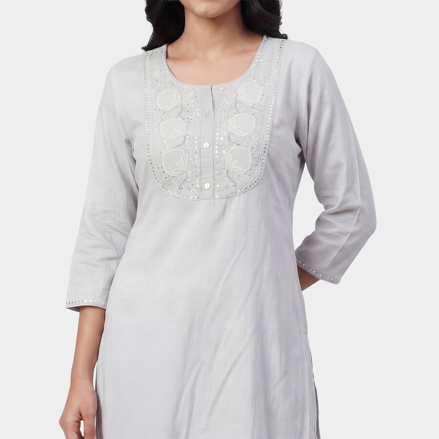 Women's Blue Round Neck Sleeveless Printed Kurta, Light Blue, large