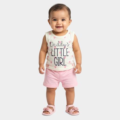 Girls' Yellow Cotton Sleeveless Top and Shorts Set