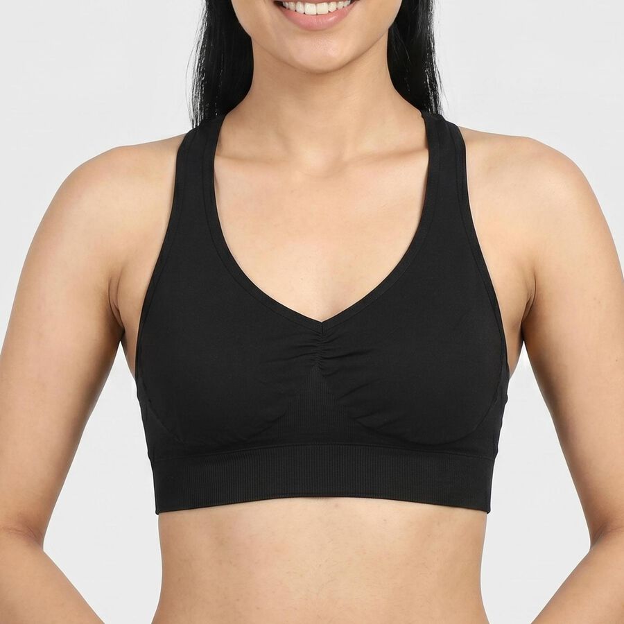 Women's Black Athleisure Sports Bra, Black, large
