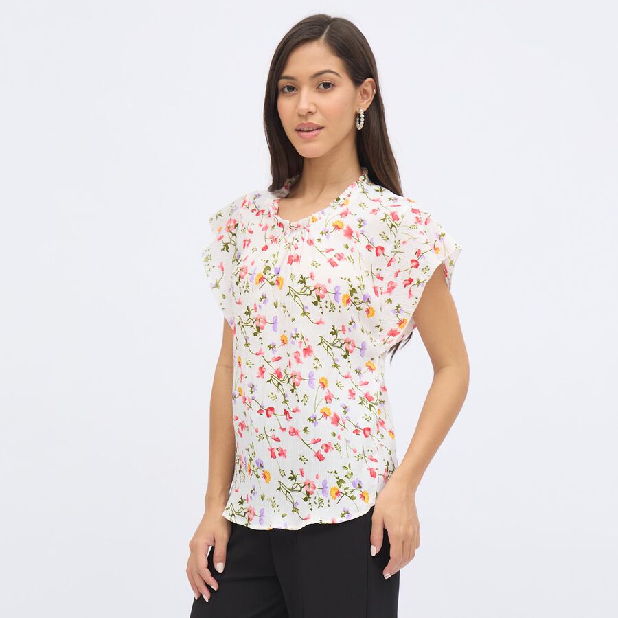 Women's Off-White Round Neck Casual Top, Off White, large