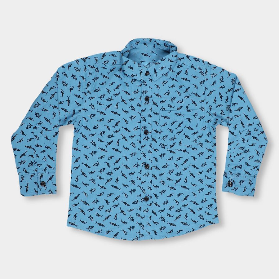 Boys' 100% Cotton Casual Shirt, Mid Blue, large image number null
