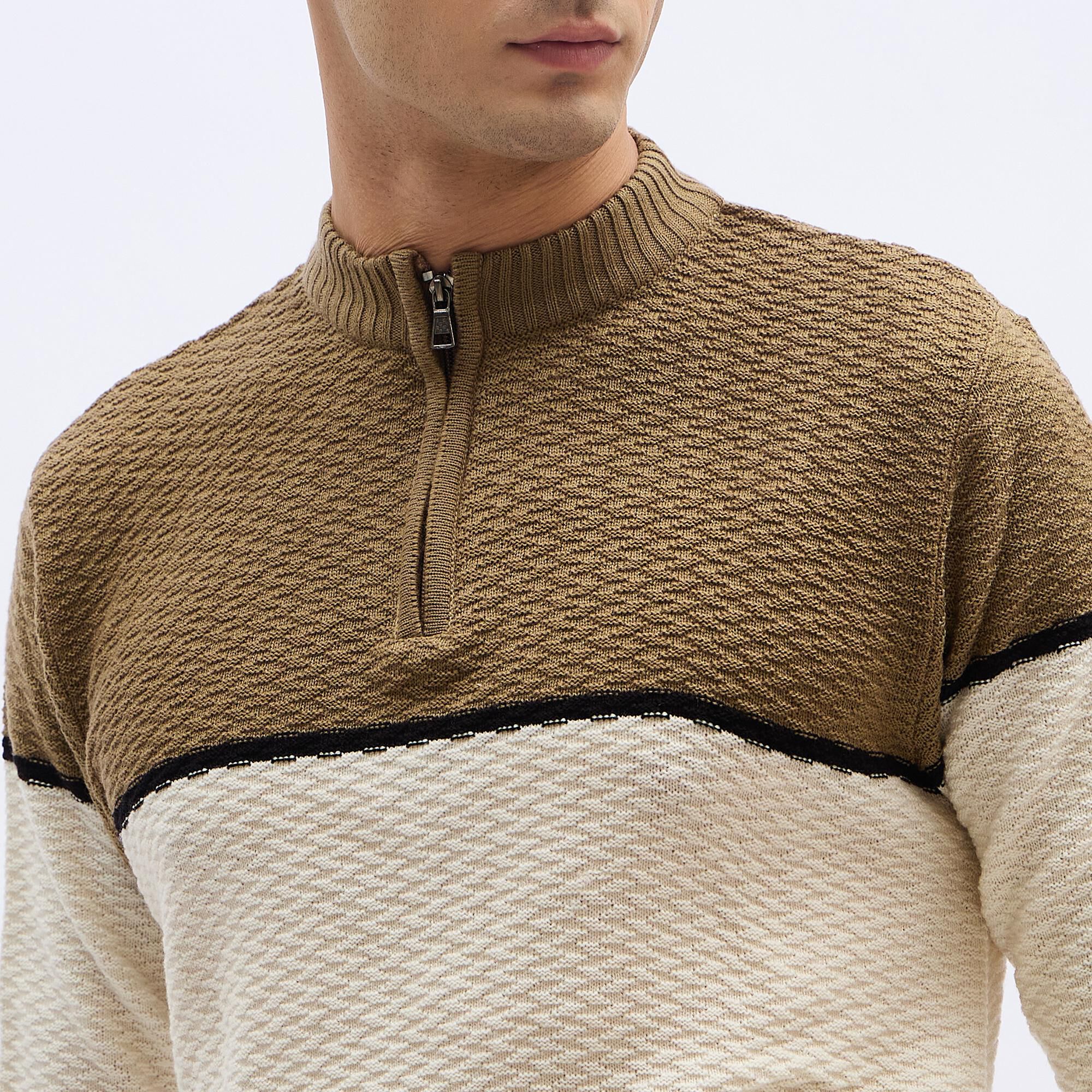 Driftwood Men's Beige and Brown Half-Zip Casual Pullover | Vishal