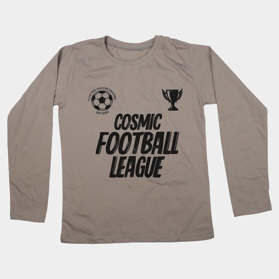 Boys Grey Round Neck Regular Boys T-Shirt, Light Grey, large