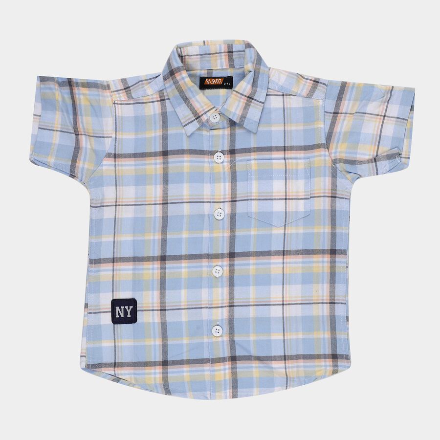 Boys' Light Blue Cotton Half Sleeve Classic Collar Casual Shirt, हल्का नीला, large
