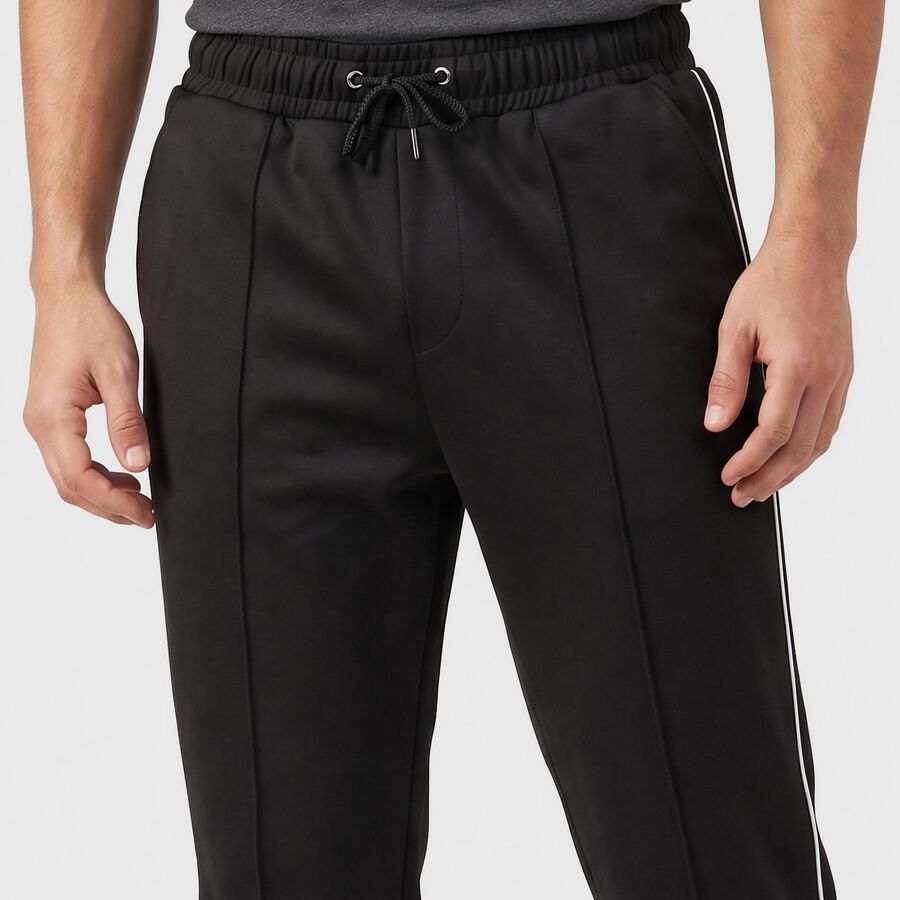 Men's Black Straight Fit Side-Striped Track Pants, Black, large