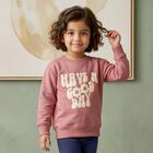 Girls' Pink Crew Neck Printed Sweatshirt, हल्का गुलाबी, small