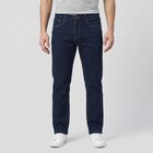 Men's Navy Blue Straight Fit Washed Jeans, मध्यम नीला, small