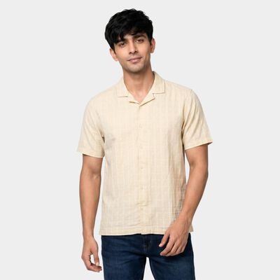 Men's Beige Cotton Casual Shirt