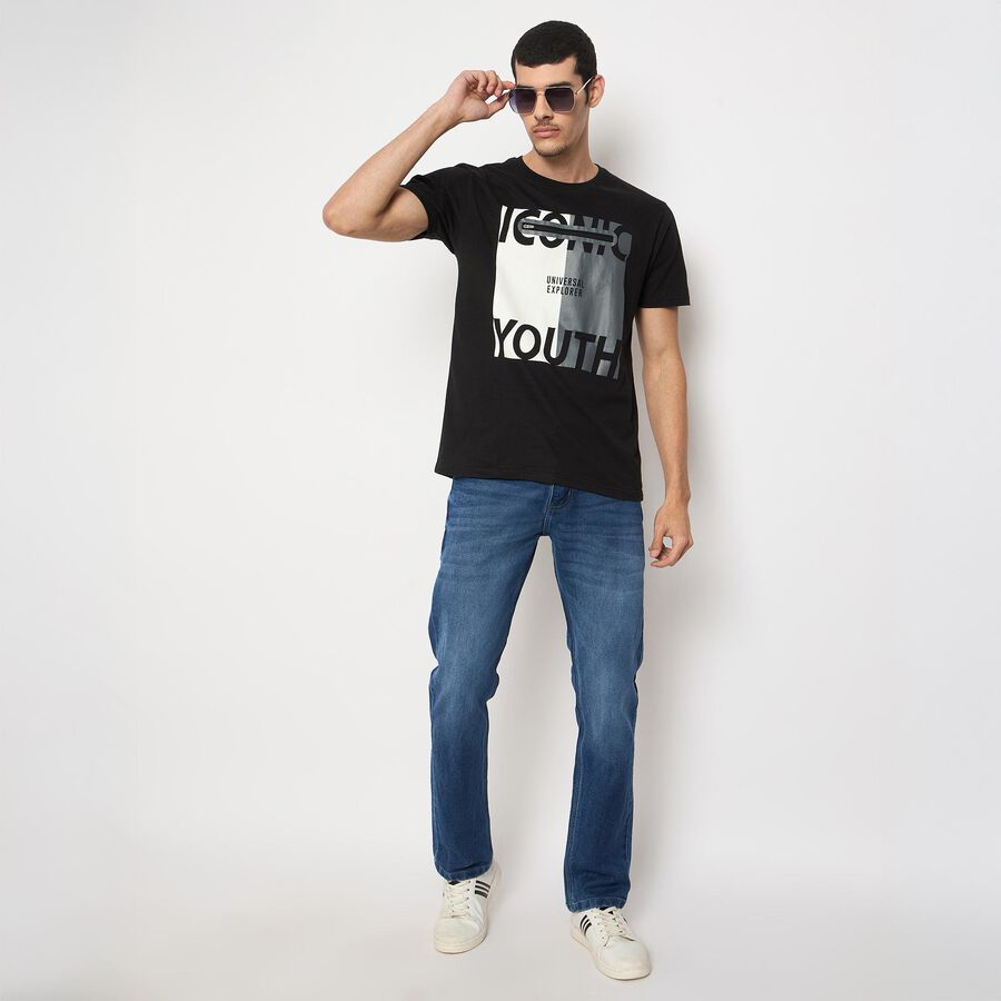 Men's 100% Cotton Round Neck Half Sleeves T-Shirt , Black, large image number null