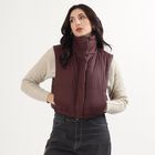 Women's Deep Maroon High Neck Sleeveless Puffer Jacket, Wine, small image number null