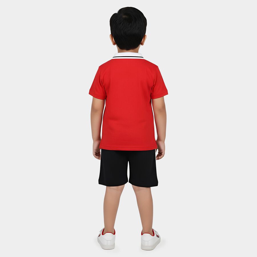 Infants' Red Cotton Polo Neck Cartoon Print Baba Suit, लाल, large