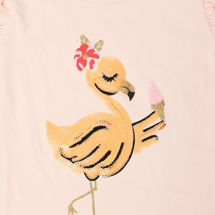 Girls Light Pink Cotton Round Neck Regular T-Shirt, Light Pink, large