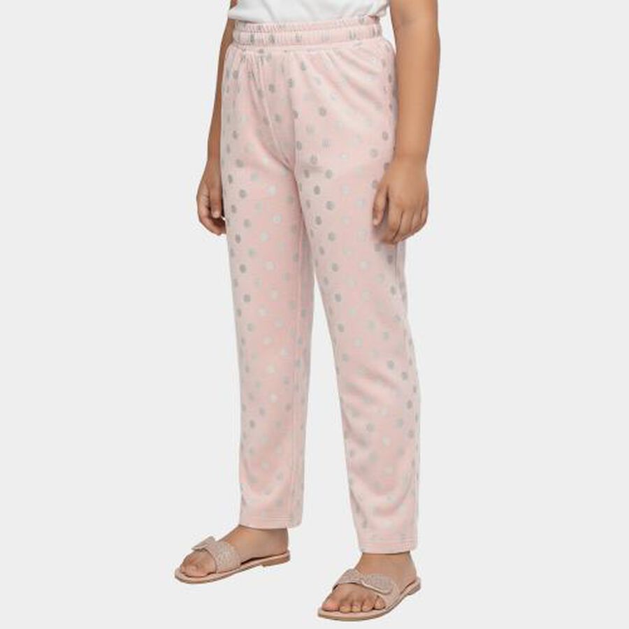 Girls' Light Pink Metallic Polka Dot Plush Pyjama, हल्का गुलाबी, large image number null