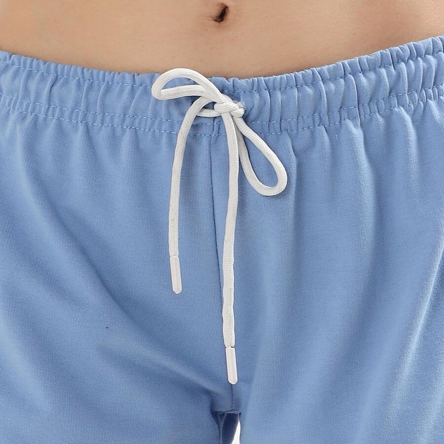 Ladies' Light Blue Elastic Waist Hot Shorts, Blue, large