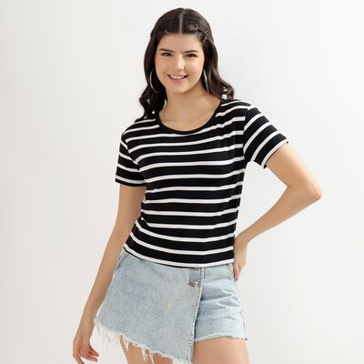 Women's Jet Black Round Neck Crop Top