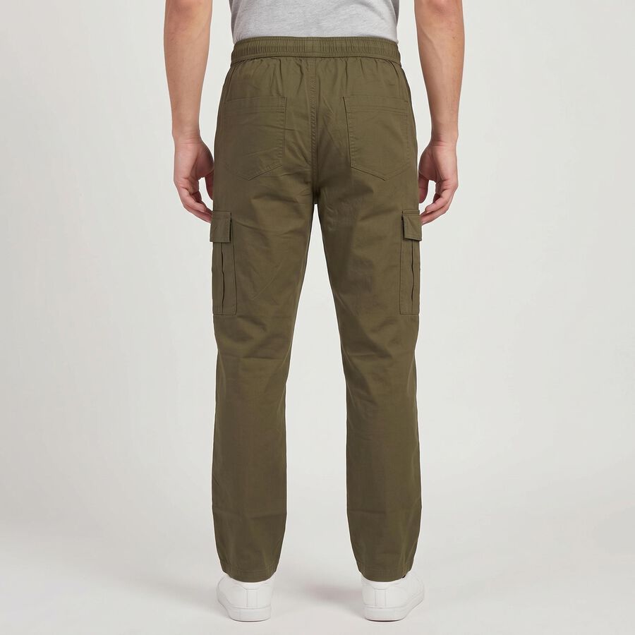 Men's Olive Green Slim Fit Cargo Trousers, Olive, large