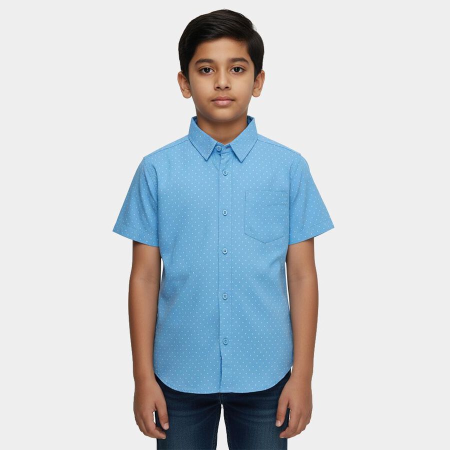 Boys' Teal Blue Cotton Half Sleeve Spread Collar Casual Shirt, Teal Blue, large