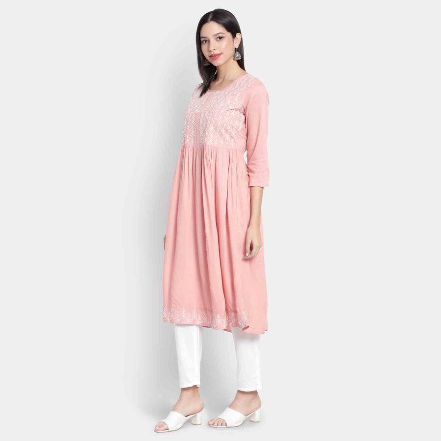 Embroidered 3/4th Sleeve Kurta, Light Pink, large image number null