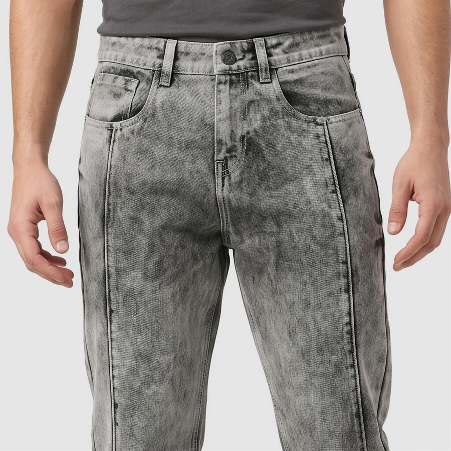 Men's Grey Straight Fit Washed Jeans, Light Grey, large