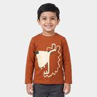 Boys Brown Cotton Blend Round Neck Regular T-Shirt, भूरा, small