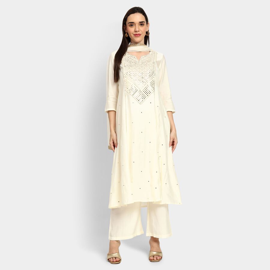 Ladies' Kurta Pyjama Set with Dupatta, ऑफ व्हाइट, large image number null