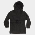 Girls' Jet Black Hooded Casual Jacket, Black, small image number null