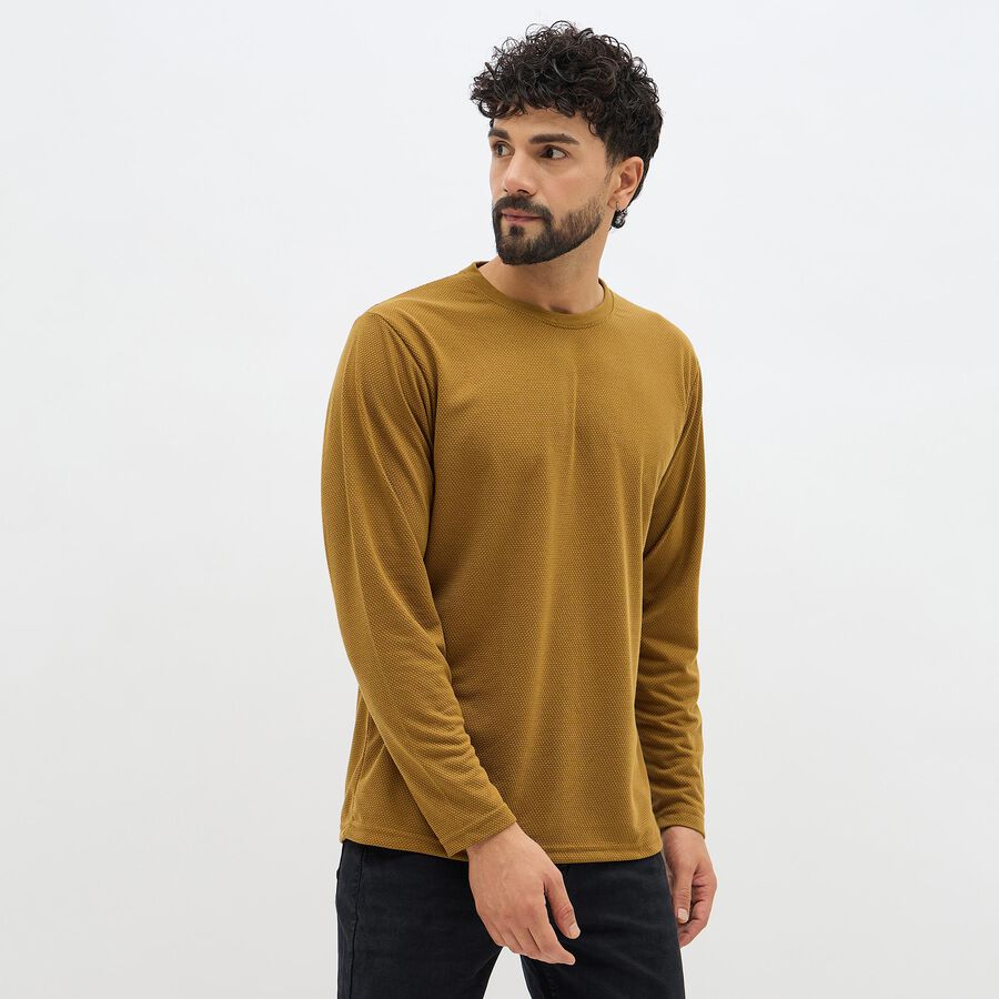 Men's Mustard Yellow Round Neck Casual T-Shirt, Yellow, large image number null