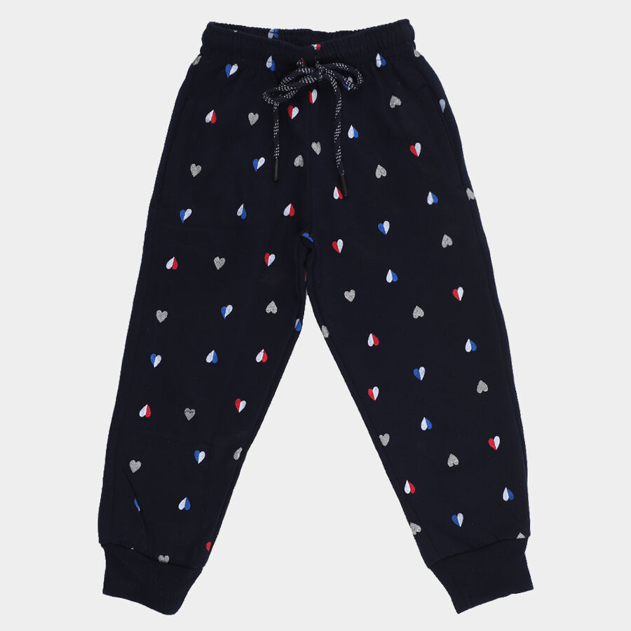 Girls' Navy Blue Heart Printed Elastic Waist Pyjama, Navy Blue, large image number null