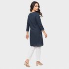 Women's Navy Blue Notch Neck Embroidered Kurta, गहरा नीला, small