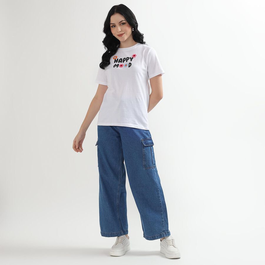 Ladies' 100% Cotton Denim Jeans, मध्यम नीला, large image number null
