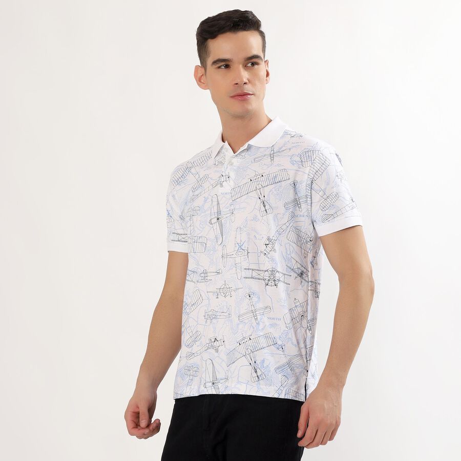 Men's White Cotton Polo Collar Casual T-Shirt , White, large image number null