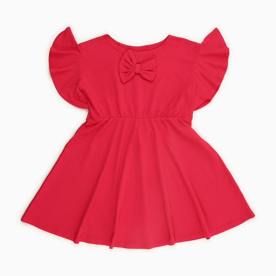 Girls' Bright Red Round Neck Party Dress, रानी (फ्यूशिया), large