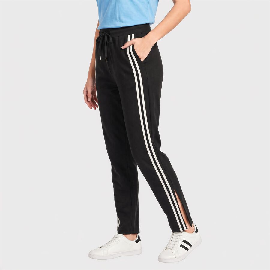 Women's Dark Grey Straight Fit Side-Striped Track Pants, Dark Grey, large