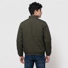 Men's Olive Green Stand Collar Bomber Jacket, Olive, small